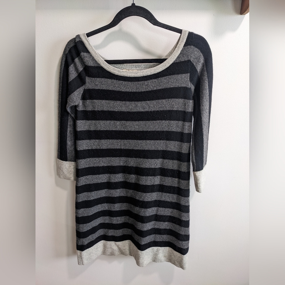Juicy Couture women's 100% cashmere black/gray striped 3/4 sleeve dress size M